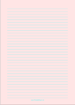 Lined Paper - Light Red - Medium Cyan Lines - A4 Paper