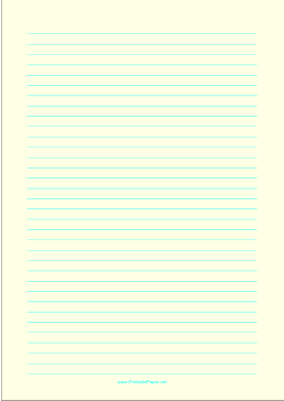 Lined Paper - Light Yellow - Medium Cyan Lines - A4 Paper