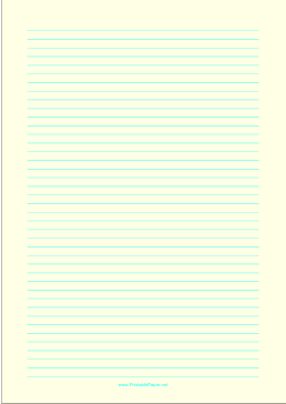 Lined Paper - Light Yellow - Narrow Cyan Lines - A4 Paper