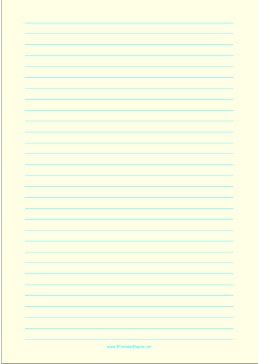 Lined Paper - Light Yellow - Wide Cyan Lines - A4 Paper