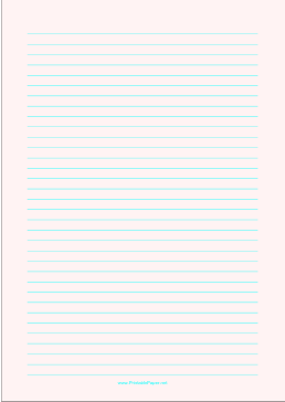 Lined Paper - Pale Red - Medium Cyan Lines - A4 Paper