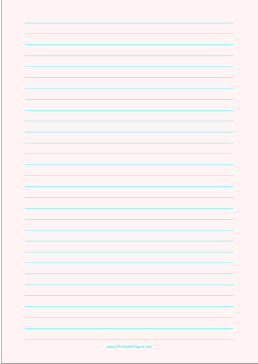 Lined Paper - Pale Red - Wide Cyan Lines - A4 Paper