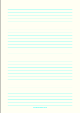 Lined Paper - Pale Yellow - Medium Cyan Lines - A4 Paper