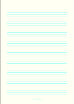 Lined Paper - Pale Yellow - Narrow Cyan Lines - A4 Paper