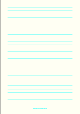 Lined Paper - Pale Yellow - Wide Cyan Lines - A4 Paper