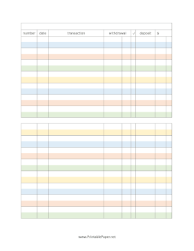Colorful Full Page Check Register Wide Spaces Paper