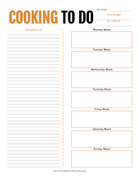 Cooking To Do List Paper