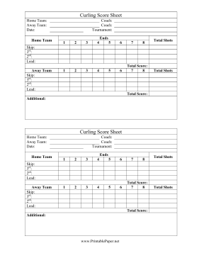 Curling Score Sheet Paper