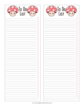 Cute Mushrooms To Do List Paper