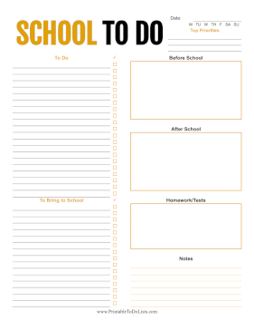 Daily School To Do List Paper
