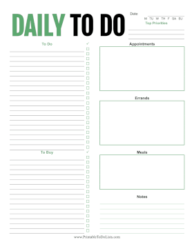 Daily To Do List Paper