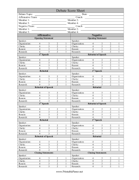 Debate Score Sheet Paper