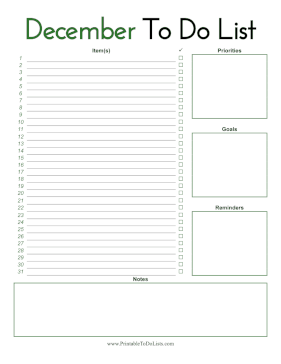 December To Do List Paper