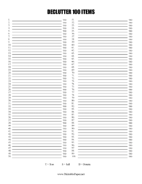 Declutter 100 Items List Paper