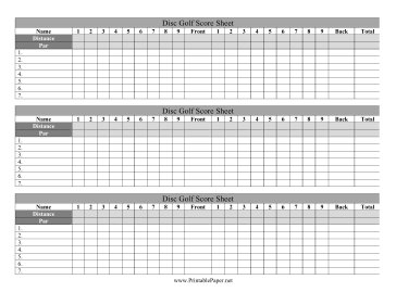 Disc Golf Score Sheet Paper