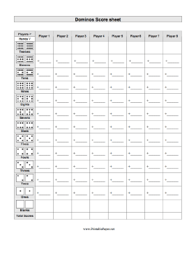 Dominos Scoresheet Paper