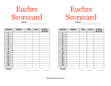 Online Euchre Tournaments & Downloadable Score Cards