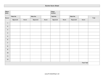 Euchre Scoresheet Paper