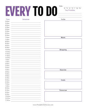 Every To Do List Paper