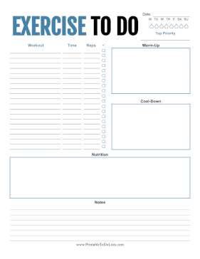Exercise To Do List Paper