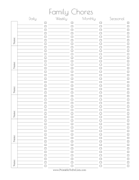 Family Chore Checklist Paper