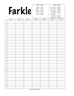 Farkle Score Sheet Paper