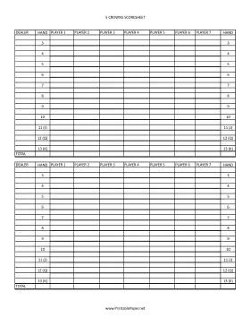 Five Crowns Score Sheet Paper