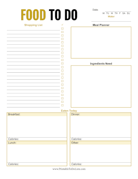 Food To Do List Paper