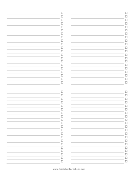 Four-Column Checklist Paper