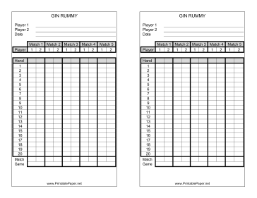 Gin Rummy Score Sheet Paper