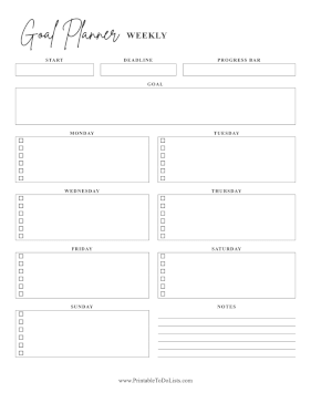 Goal Planner Weekly Paper