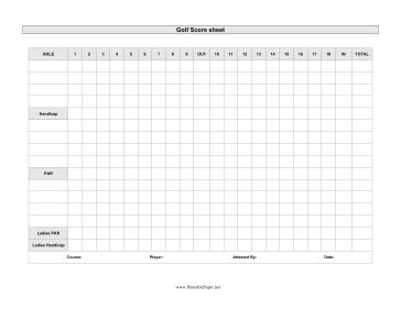 Golf Scoresheet Paper