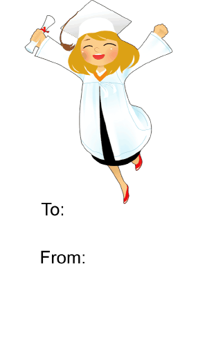 Graduation Girl Leaping (white background) Gift Tag Paper