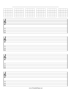 Guitar Tablature with Chord Symbols and Staff Paper