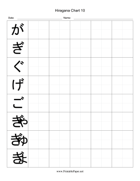 Hiragana Writing Chart 10 Paper
