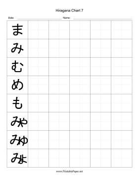 Hiragana Writing Chart 7 Paper