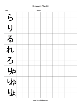 Hiragana Writing Chart 8 Paper