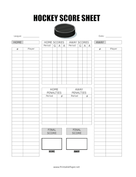 Hockey Score Sheet Paper