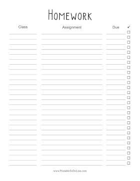 Homework To Do List Paper