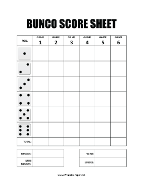 Illustrated Bunco Score Sheet Paper