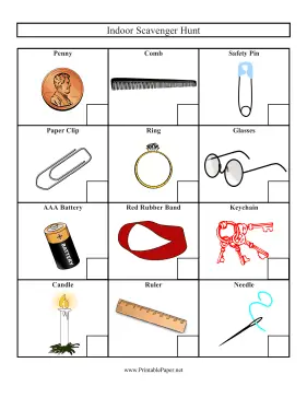 Indoor Scavenger Hunt Score Sheet Paper