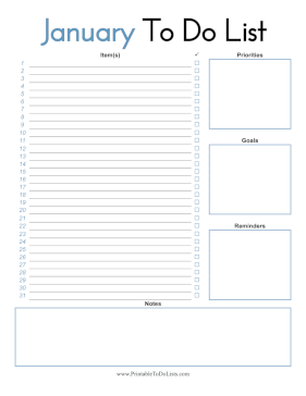 January To Do List Paper