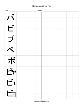 Katakana Writing Chart 13 Paper