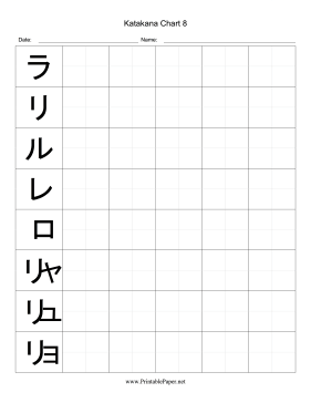 Katakana Writing Chart 8 Paper