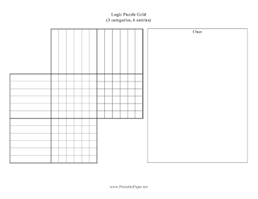 Logic Puzzle Grid 3x6 Paper