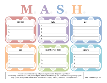 MASH Score Sheet Paper