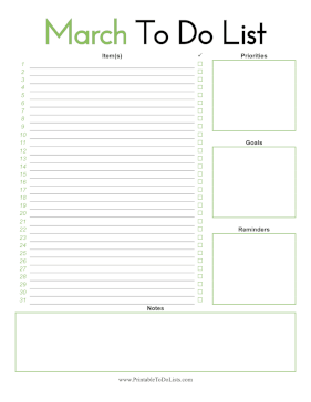 March To Do List Paper