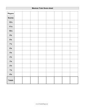 Mexican Train Scoresheet Paper