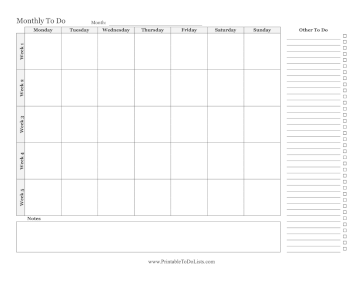 Monthly To Do By Week Paper