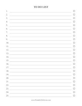 Numbered Checklist To 25 Paper